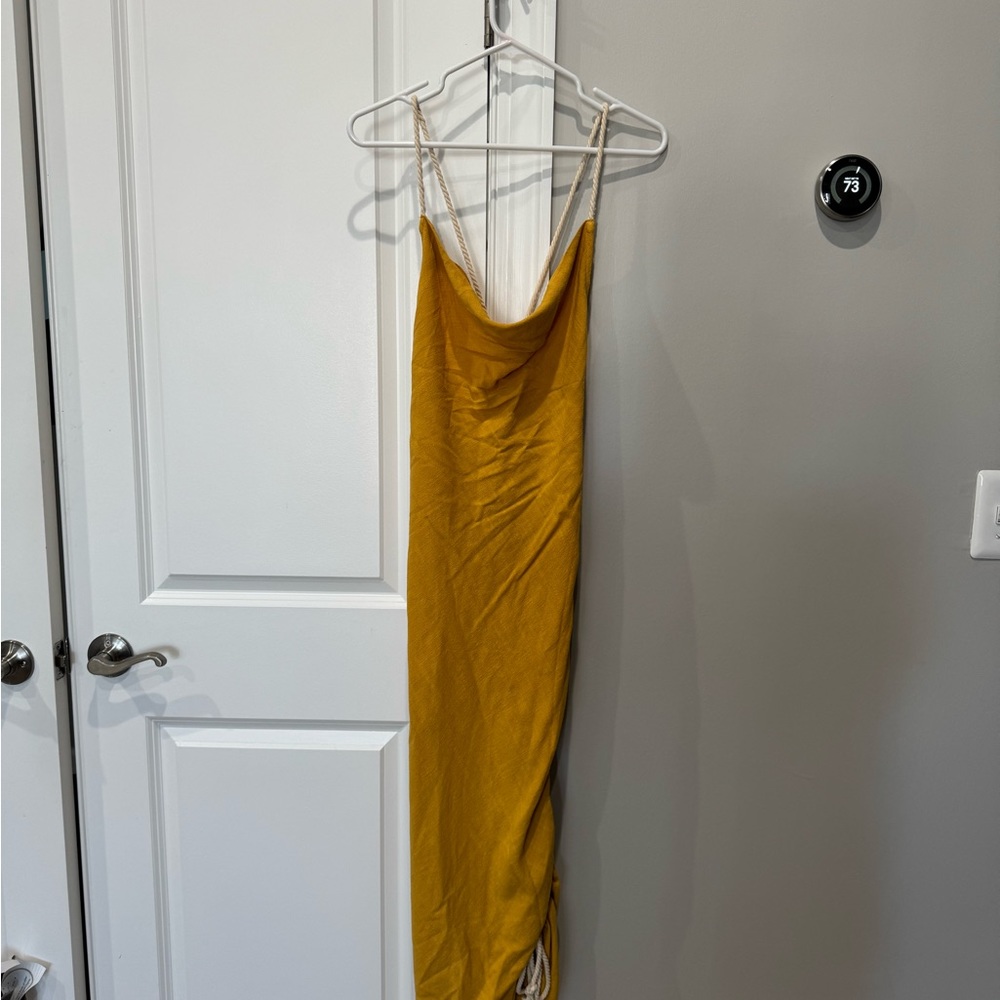 Mustard Ruched Linen Rope Dress - Picture 10 of 12